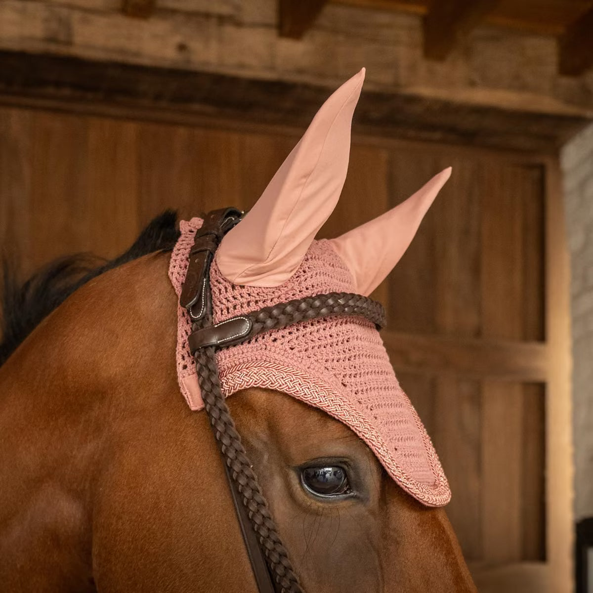Kentucky Fly Veil Wellington Plaited Glitter Rope (Old Rose)