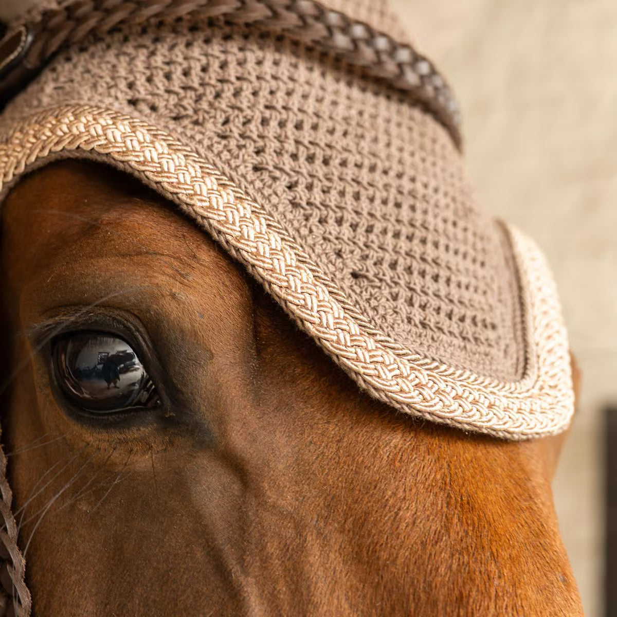 Kentucky Fly Veil Wellington Plaited Glitter Rope (Beige)