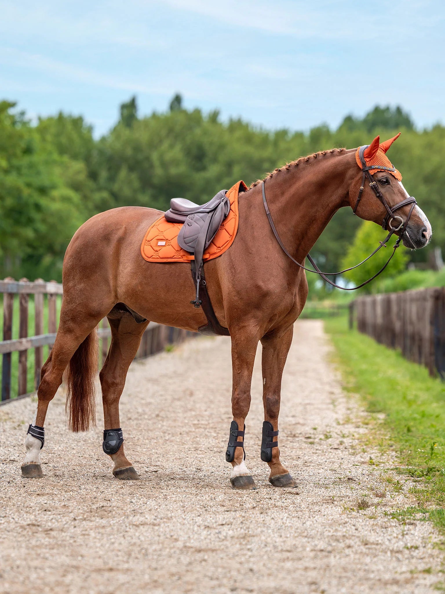 Equestrian Stockholm Ear Bonnet Satin (Chestnut)