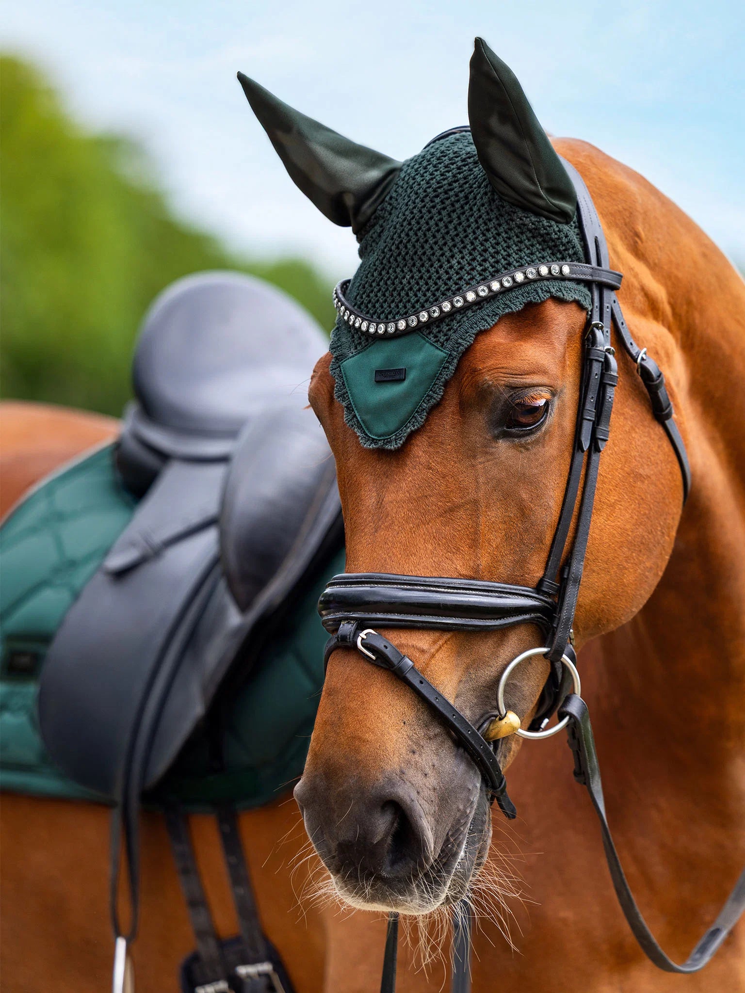 Equestrian Stockholm Ear Bonnet Satin (Sycamore Green)